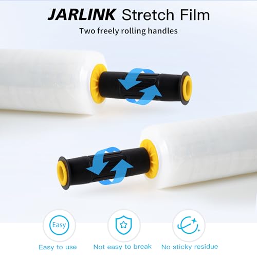 JARLINK Stretch Film, 15 Inch x 1000 Feet Shrink Wrap for Pallet Wrap, Industrial Strength Stretch Wrap with Handles, Moving Wrapping Plastic Roll, 60 Gauge, 1 Pack, Clear - size: 1 Pack, style: Yellow Handles