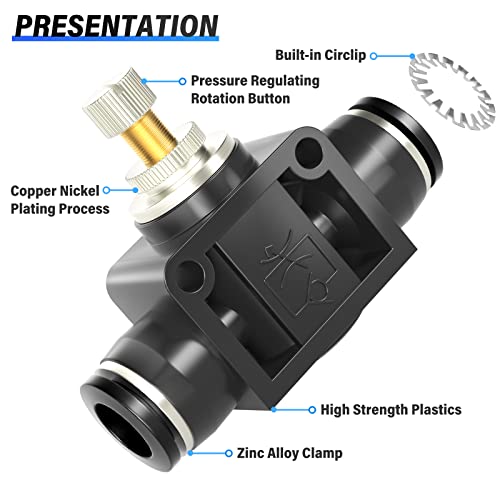 TAILONZ 3/8" OD SCF-3/8 Air Flow Control Valve Push-to-Connect Fitting 5PCS - size: 3/8"/Black/5PCS
