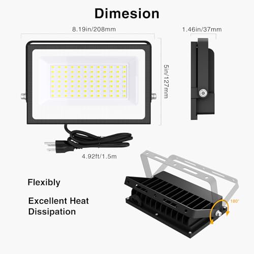 Onforu 80W Flood Lights Outdoor,8000lm Bright LED Work Light with Plug,Daylight White LED Flood Lighting, IP66 Waterproof Security Yard Lights for Garage Stadium 2 Pack