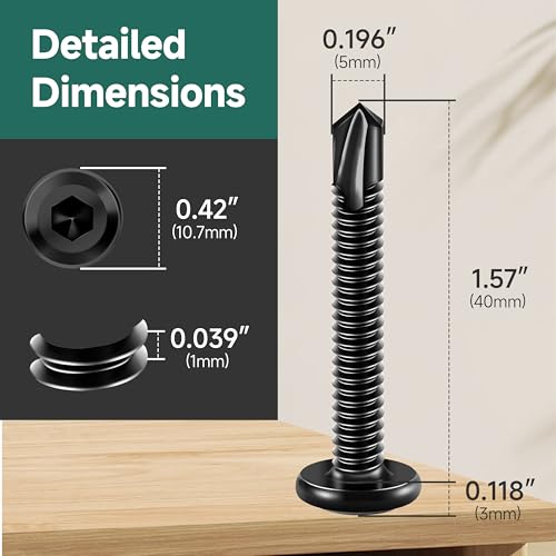100Pcs 10 x 1-1/2" Sheet Metal Screws, Stainless Steel Flat Head Socket Cap Self Drilling Screw, Allen Socket Drive Black Oxide, Self Tapping Screws with Drill Bit - color: Black, size: #10 x 1-1/2"