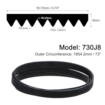 uxcell 730J8 PJ V-Ribbed Belt 8 Ribs 73" Length x 0.74" Width x 0.14" Thick, EPDM Poly V Belt, Industrial Transmission Serpentine Belt - size: 730J8