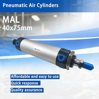 CG WEITENG Pneumatic Mini Pneumatic Cylinder MAL Single Rod Aluminum Double Acting Pneumatic Cylinder 40mm Bore 75mm Stroke(MAL40x75) - color: MAL-40 mm, size: 75 mm