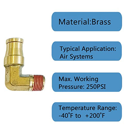 Push-to-Connect Pneumatic Fittings Set - 1/4" Tube OD x 1/4" NPT Male DOT Air Brake Line Fittings, 5pcs Brass Air Hose Quick Connect Fitting - size: 1/4" Tube OD x 1/4" NPT Male Elbow