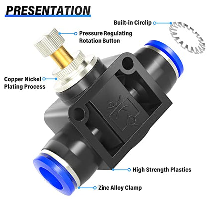 TAILONZ 6mm OD SCF-6 Air Flow Control Valve Push-to-Connect Fitting 1PCS - size: 6mm/Blue/1PCS
