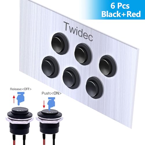 Twidec/6Pcs Momentary Push Button Switch SPST AC250V/3A AC125V/6A Mini Off(ON) ON Black with Pre-soldered Wires R13-507BK-X - color: Black-16mm, size: Momentary
