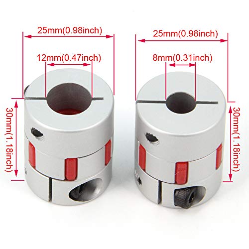 2PCS 8mm to 12mm Aluminium Plum Flexible Shaft Coupling Diameter25mm Length30mm 8x12mm Motor Connector Flexible Coupler for 3D Printer CNC Machine and Servo Stepped Motor（8x12mm） - size: 8x12mm, style: D25 L30
