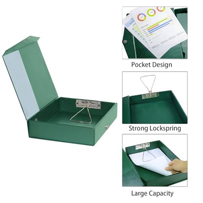 6 Pack Foldable Plastic Box Files A4 with Metal Clip（Green） - color: green, size: with clip