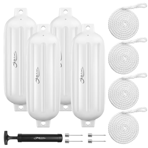 4 Pack 8.5 x 27 Inches Boat Fenders Bumpers for Docking - color: Polar White