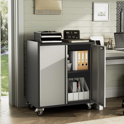 36" Garage Storage Cabinet with Wheels ＆ Locking Doors, Rolling Tool Cabinet with Adjustable Shelf,Rust-Resistant Steel Utility Cabinet for Home Office Workshop Organization