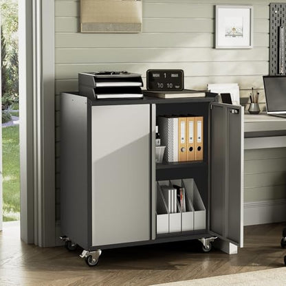 36" Garage Storage Cabinet with Wheels ＆ Locking Doors, Rolling Tool Cabinet with Adjustable Shelf,Rust-Resistant Steel Utility Cabinet for Home Office Workshop Organization