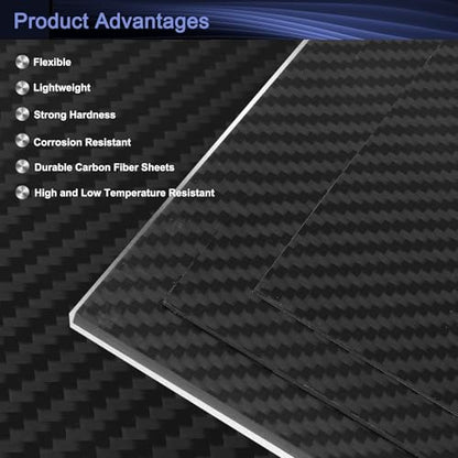MECCANIXITY 2 Pcs 3K Carbon Fiber Plate Panel Sheets, 300 x 200 x 3mm Carbon Fiber Board Plate Flexible for RC Aircraft, Model Car, Auto Parts (Twill Matte) - size: 300 x 200 x 3mm