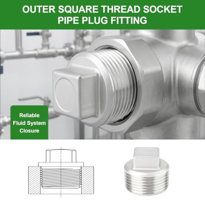 TAISHER 2Pcs 316 SS Cast Square Head 1-1/4"NPT Male Socket Pipe Plug - size: 1-1/4"MNPT(316 Plug)