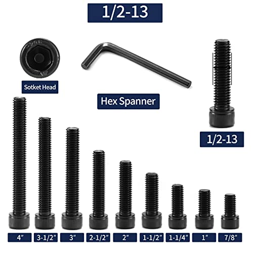 1/2-13 x 7/8" Socket Head Cap Screws Bolts, 20Pcs 304 Stainless Steel 18-8, Allen Socket Hex Drive, Full Thread, Black Oxide by SG TZH(with Hex Spanner) - size: 1/2-13 x 7/8"