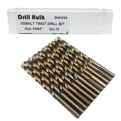 15/64-Inch Cobalt Steel M35 Jobber Length Twist Drill Bits for Hard Metal, Stainless Steel, Pack of 12 - size: 15/64 in