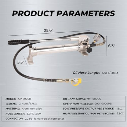 900cc Hydraulic Hand Pump 10000Psi Single Acting Manual Hydraulic Lifting Pump CP-700LB Hydraulic Lifting Pump with Pressure Guage - color: CP-700LB, Aluminum Alloy Hand Pump