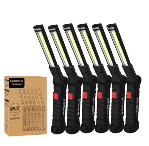 Working Light Portable, Rechargeable Work Lights with Magnetic Base Hanging Hook,360° Rotate 5 Modes,COB LED 700 Lumens Foldable Inspection Light for Car Repair, Grill and Outdoor Use (Black*6) - color: Black*6