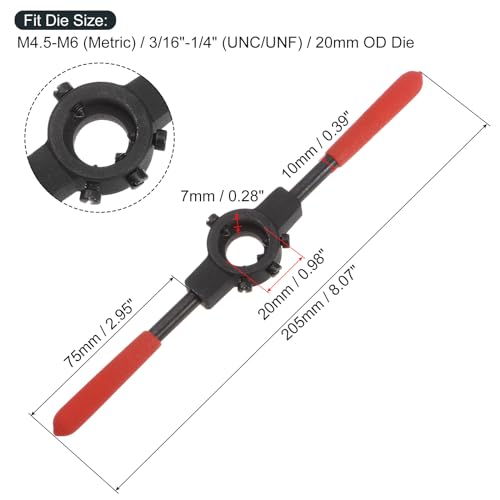 uxcell Die Stock Handle Wrench, for Metric M4.5-M6 (Metric) / 3/16"-1/4" (UNC/UNF) / 20mm OD Round Dies, 20mm x 7mm Threading Die Holder with Plastic Handle - size: M4.5-M6