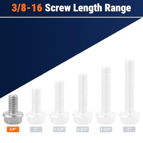 3/8-16 x 3/4" Flange Hex Bolts, 304 Stainless Steel 18-8, A2-70 Grade, Non-Serrated Flange Bolts for Automotive Repair, Fully Threaded, 10 Pcs - size: 3/8-16 x 3/4