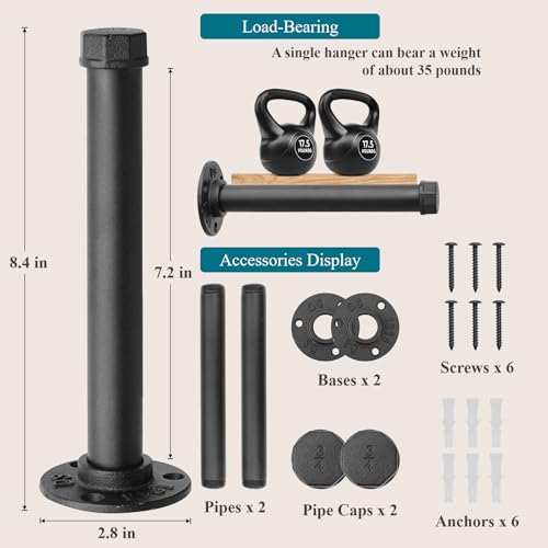 Cast Iron Wall Mounted Clothes Rack, Heavy Duty Industrial Pipe Clothing Rack for Hanging Clothes, Garment Racks for Wardrobe Organizers and Storage, DIY Closet Rods Closet Bar (Black 2 Pack, 8 in) - color: Black 2 Pack, size: 8 in