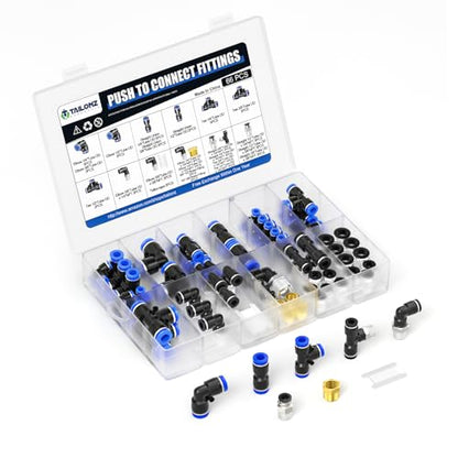 TAILONZ 1/4"-1/2" Push to Connect Fittings Kit 66Pcs - color: Blue, size: 1/4"3/8"1/2"OD/66PCS
