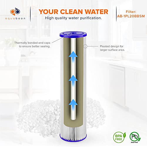 Aquaboon 5 Micron 20 x 4.5 Pleated Sediment Water Filter Cartridge 10-Pack