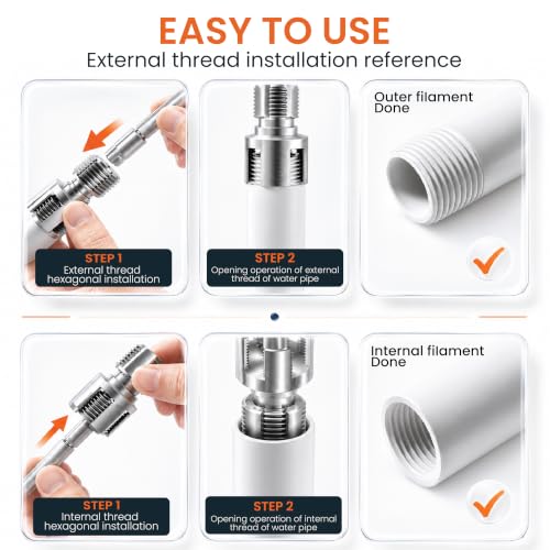 3PCS PVC Pipe Threader Kit, Internal & External Pipe Threading Tool for 1/2", 3/4" & 1" PVC/PPR Pipes, Drill Compatible Pipe Thread Cutter with 1/4" Hex Shank & Storage Case