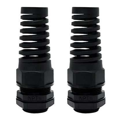 LeMotech 2Pcs NPT 1/2" IP68 Waterproof Cable Gland Flex Spiral Strain Relief Black Nylon Joint with Gaskets for 6-12mm Wire Thread - color: Black, size: NPT 1/2" (2-Pack)