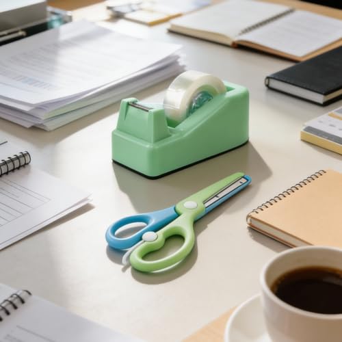 XEUZK Desktop Tape Dispenser Kits with Weighted Nonskid Base Tape Dispenser- Includes 9 Rolls of Transparent Tape(0.71 Inch x 500 inches Each) & Blue Scissors, 2 Pcs Tweezers (Green) - color: Green