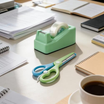 XEUZK Desktop Tape Dispenser Kits with Weighted Nonskid Base Tape Dispenser- Includes 9 Rolls of Transparent Tape(0.71 Inch x 500 inches Each) & Blue Scissors, 2 Pcs Tweezers (Green) - color: Green