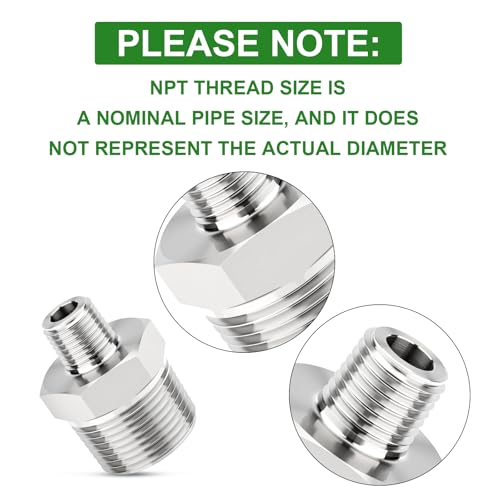 TAISHER 2PCS Forging of 304 Stainless Steel Reducer Hex Nipple, 3/4" NPT Male x 1/4" NPT Male Pipe Fitting - size: 3/4" NPT x 1/4" NPT