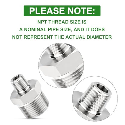 TAISHER 2PCS Forging of 304 Stainless Steel Reducer Hex Nipple, 3/4" NPT Male x 1/4" NPT Male Pipe Fitting - size: 3/4" NPT x 1/4" NPT