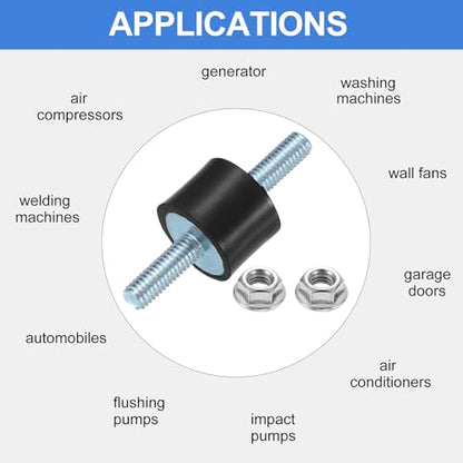 uxcell 4Pcs M6 x 18mm Rubber Mounts, 20 x 15mm Cylindrical Anti Vibration Isolator Studs Shock Absorber Double Studs with Nuts for Car Bobbin Generator Air Compressors - size: M6 x 18mm, 20 x 15mm