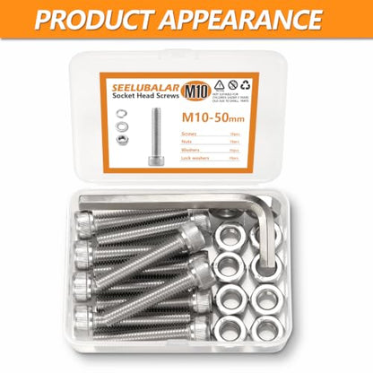 10 Sets Metric M10 Hex Socket Head Cap Screws Bolts Kit, M10-50mm Screws - size: M10 - 50mm