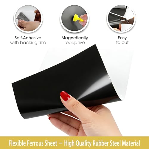 6 Pack, Adhesive Metal Sheets-8.5” x 12.3”, Ferrous Sheet for Magnets Receptive, 30 Mil Thin Flexible Rubber Steel Mat for Crafts, Magnetic Miniatures Organization – Fits Standard US Really Useful Box - size: 8.5"X12.3"-6Pcs