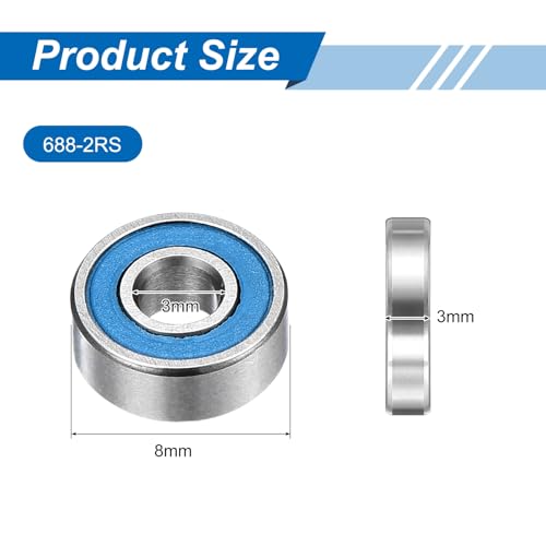 uxcell 10 Pcs MR83-2RS Micro Bearings, 3x8x3mm Chrome Steel, ABEC7 - size: MR83-2RS