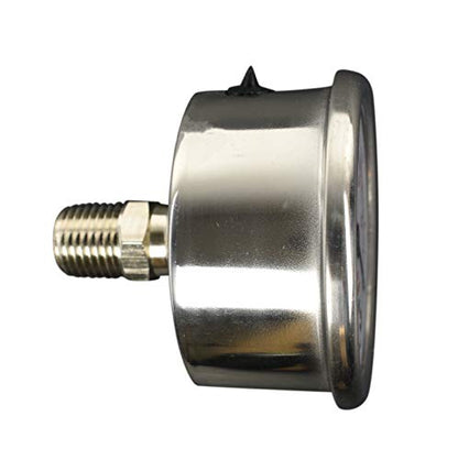 2" Pressure Gauge, Stainless Steel Case, Chrome Plated Brass Connection, Liquid Filled, 0-60 psi/kPa, Back Mount 1/4" NPT