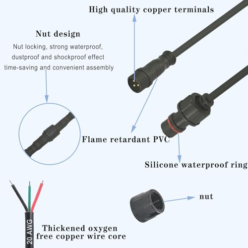 20AWG 3Pin Waterproof Connector,3 Wire Electrical Connector - size: 20AWG 3Pin Waterproof Connector