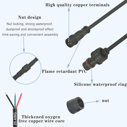 20AWG 3Pin Waterproof Connector,3 Wire Electrical Connector - size: 20AWG 3Pin Waterproof Connector