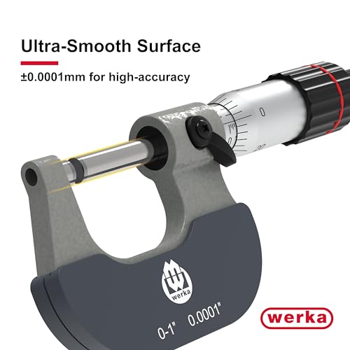 Werka Professional Outside Micrometer, 0-1 Inch Range, 0.0001 Inch Graduation, Precision Measurement Tool