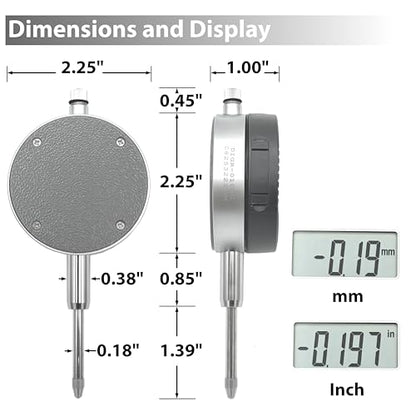 Clockwise Tools Digital Indicator with Magnetic Base Holder Stand, DIBR-0105 0-1 Inch/25.4mm, Inch/Metric Conversion, Auto Off - style: DIGR0105; 0-1"/25.4mm with Magnetic Base