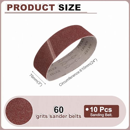 HARFINGTON 3 x 24 Inch Sanding Belts, 10 Pcs 60 Grits Aluminum Oxide Abrasive Belt Sander File Belt for Woodworking, Metal Polishing, Knife Sharpener - size: 3 x 24 Inch(60 Grit)