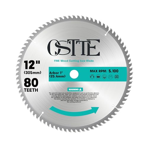 12-Inch 80T Miter Saw Blade, 1" Arbor - size: 12" 80T