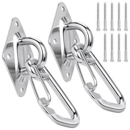 M10 Hammock Hooks Kit, 2-Pack Heavy Duty 304 Stainless Steel Pad Eye Hooks - size: 2 × M10 + Snap Hooks
