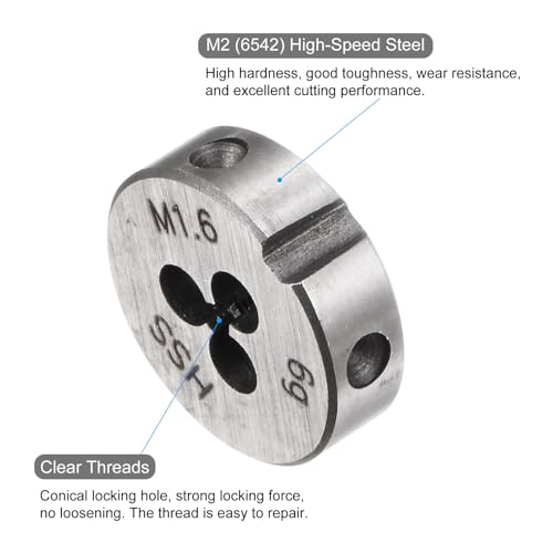 uxcell Round Threading Dies, Metric M1.6 x 0.35 Thread (Right Hand), High Speed Steel (HSS) Screw Cutting Die Repair Tool - size: M1.6 x 0.35