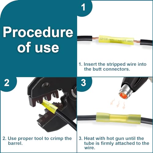 60PCS Heat Shrink Butt Connectors, 12-10 AWG Yellow Wire Terminals - size: 12-10 AWG (60 pcs)