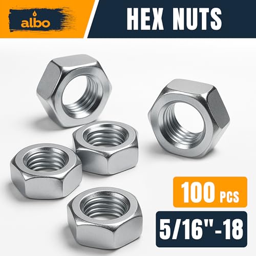 ALBO 100 PCS 5/16-18 Hex Nuts – Stainless Steel 304 SAE Nuts Set in Reusable Box – Hardware for Automotive & DIY – 5/16 Nut, SAE Nut Assortment - size: 5/16"-18, 100pcs