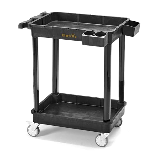 ELAFROS 2-Shelf Heavy Duty Plastic Rolling Utility Cart, 28x19 in, 330 lbs