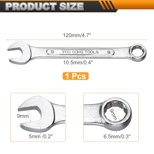 HARFINGTON Metric Combination Wrench, 9mm Open End & 15-Degree Offset - size: 9mm