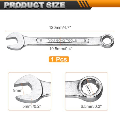 HARFINGTON Metric Combination Wrench, 9mm Open End & 15-Degree Offset - size: 9mm