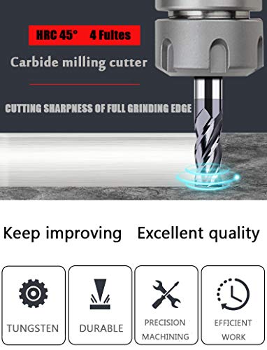joleully 1/2" Carbide Square End Mill, HRC 45 Deg Single End 4 Flute AlTiN Coating Mill Bits - size: 1/2 in